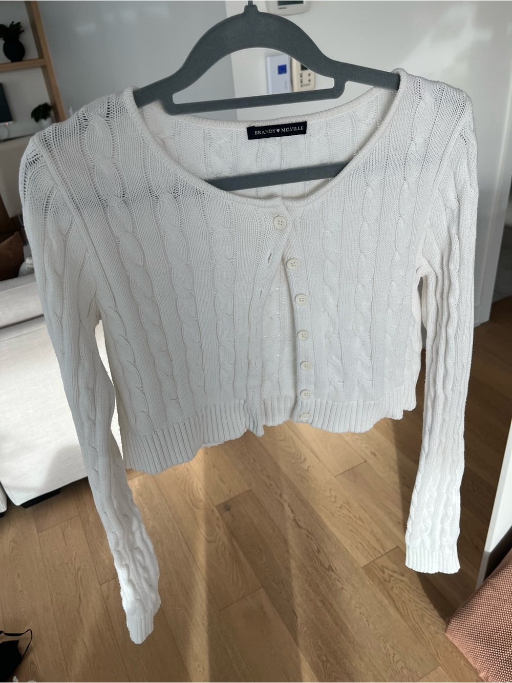Brandy Melville Cream Cable Knit Cropped Cardigan